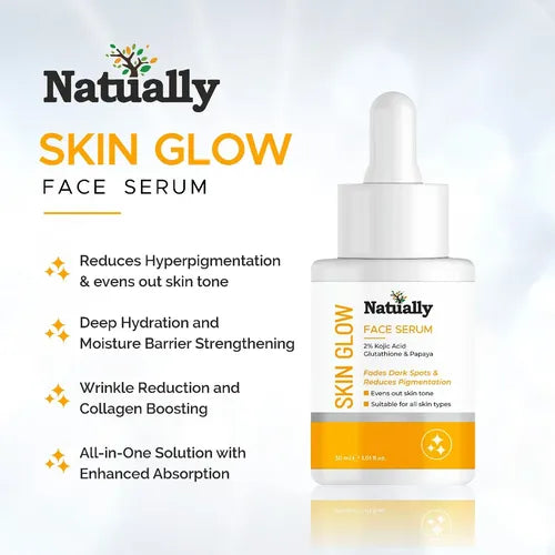 Natually Skin Glow Face Serum - 2% Kojic Acid, Glutathione and Papaya - 30ml