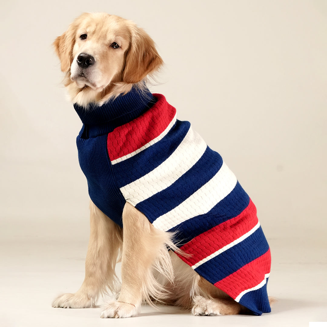 CruiseLine Knit Sweater – Classic Navy Winter Pet Sweater
