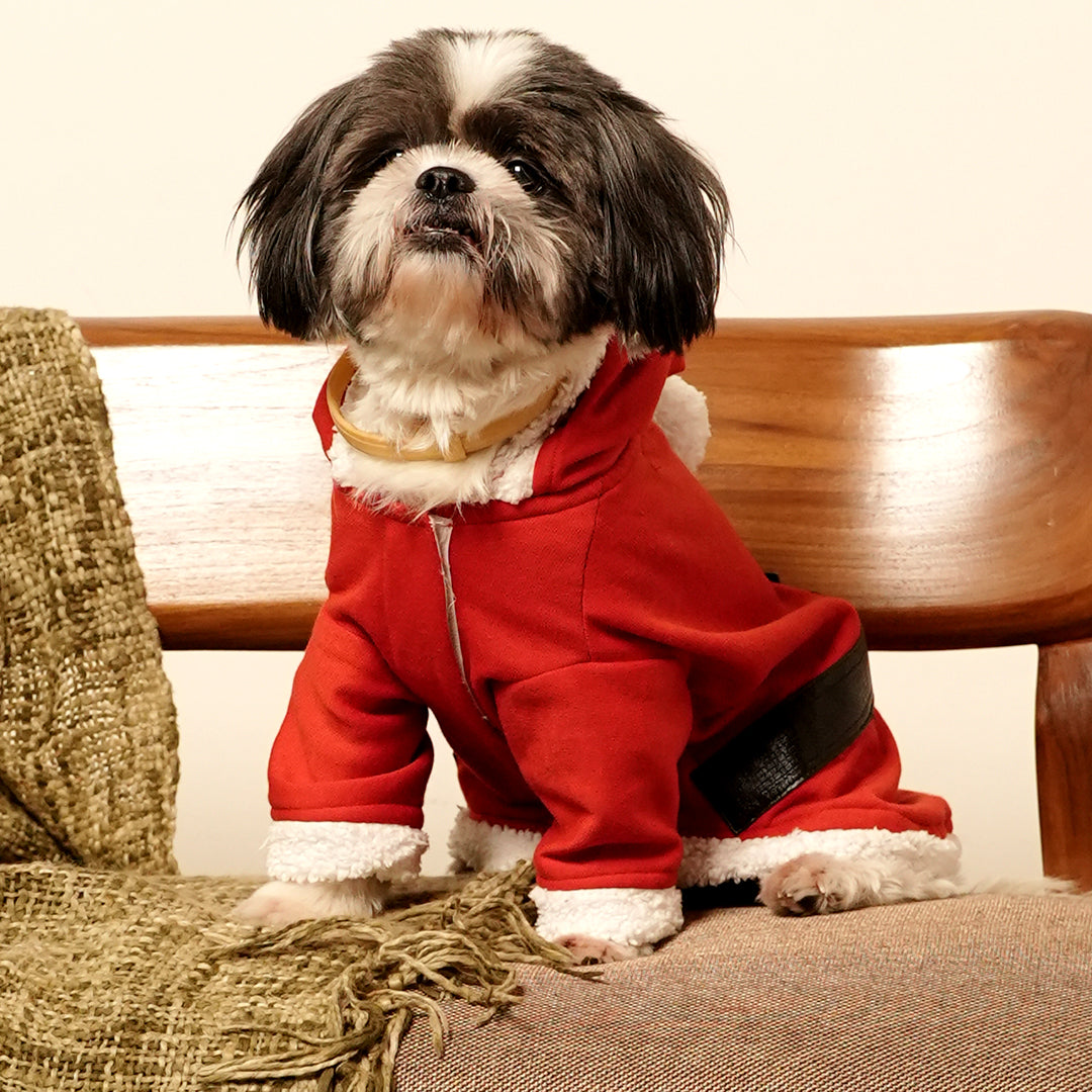 Santa Paws Hoodie – Festive Red Fleece Pet Hoodie