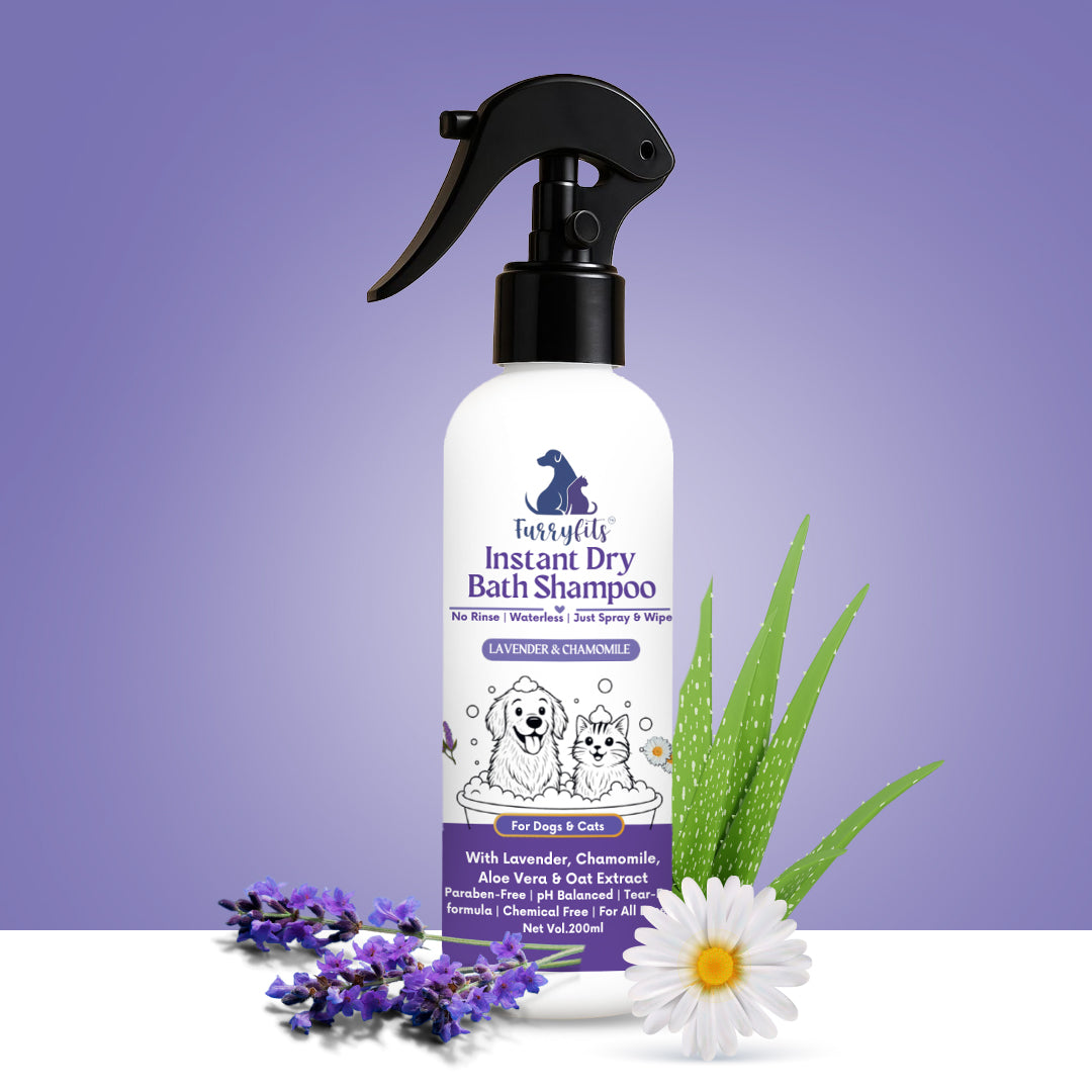 Furryfits No-Rinse Instant Dry Bath Shampoo Spray for Dogs & Cats - Lavender & Chamomile, Waterless 200 ml