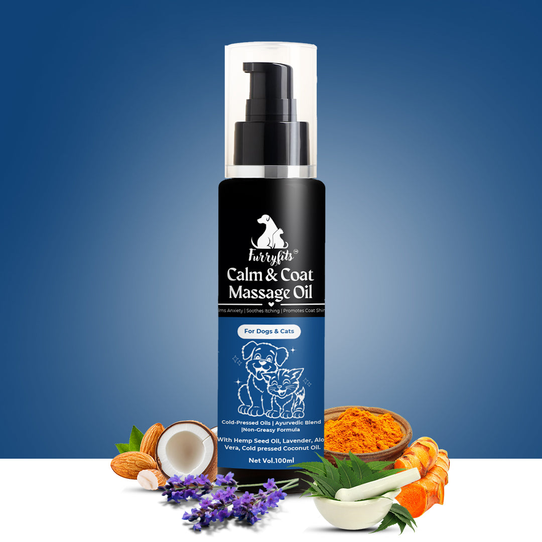 Furryfits Calm & Coat Massage Oil for Dogs & Cats - Ayurvedic Cold-Pressed Blend, 100 ml