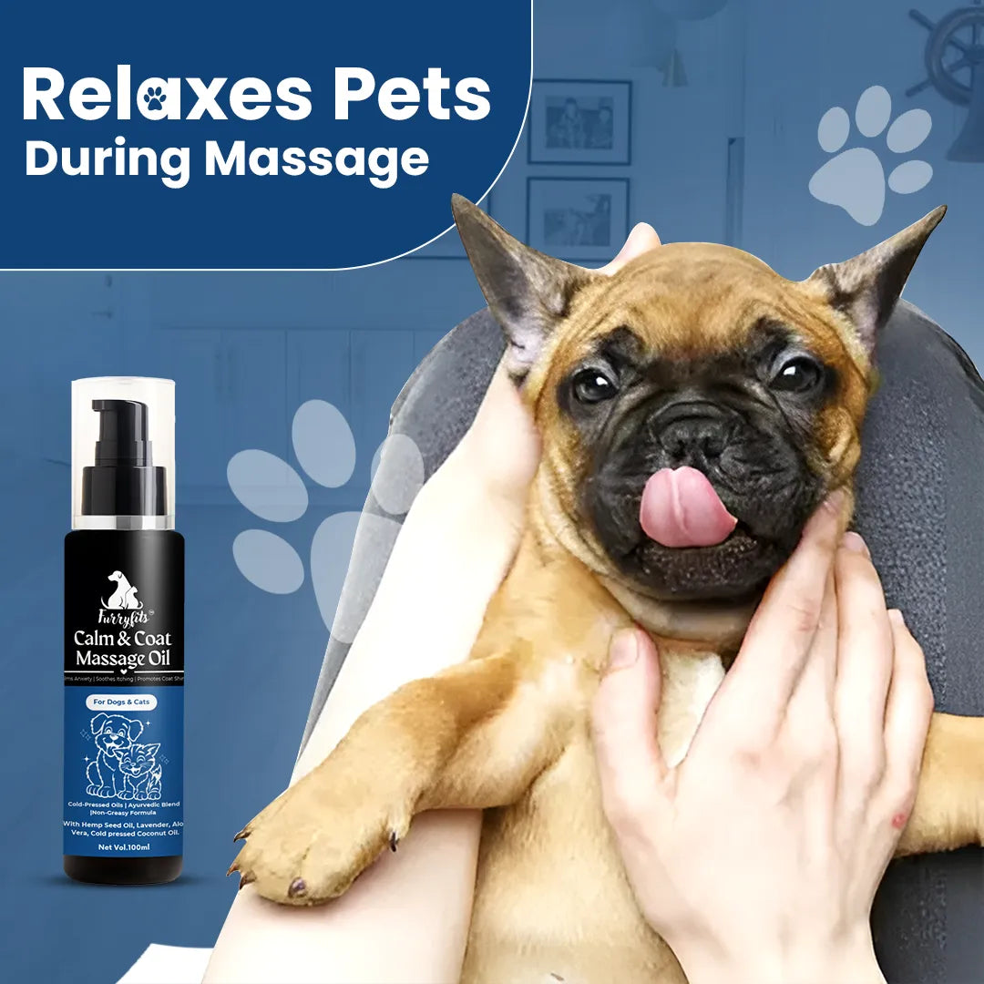 Furryfits Calm & Coat Massage Oil for Dogs & Cats - Ayurvedic Cold-Pressed Blend, 100 ml