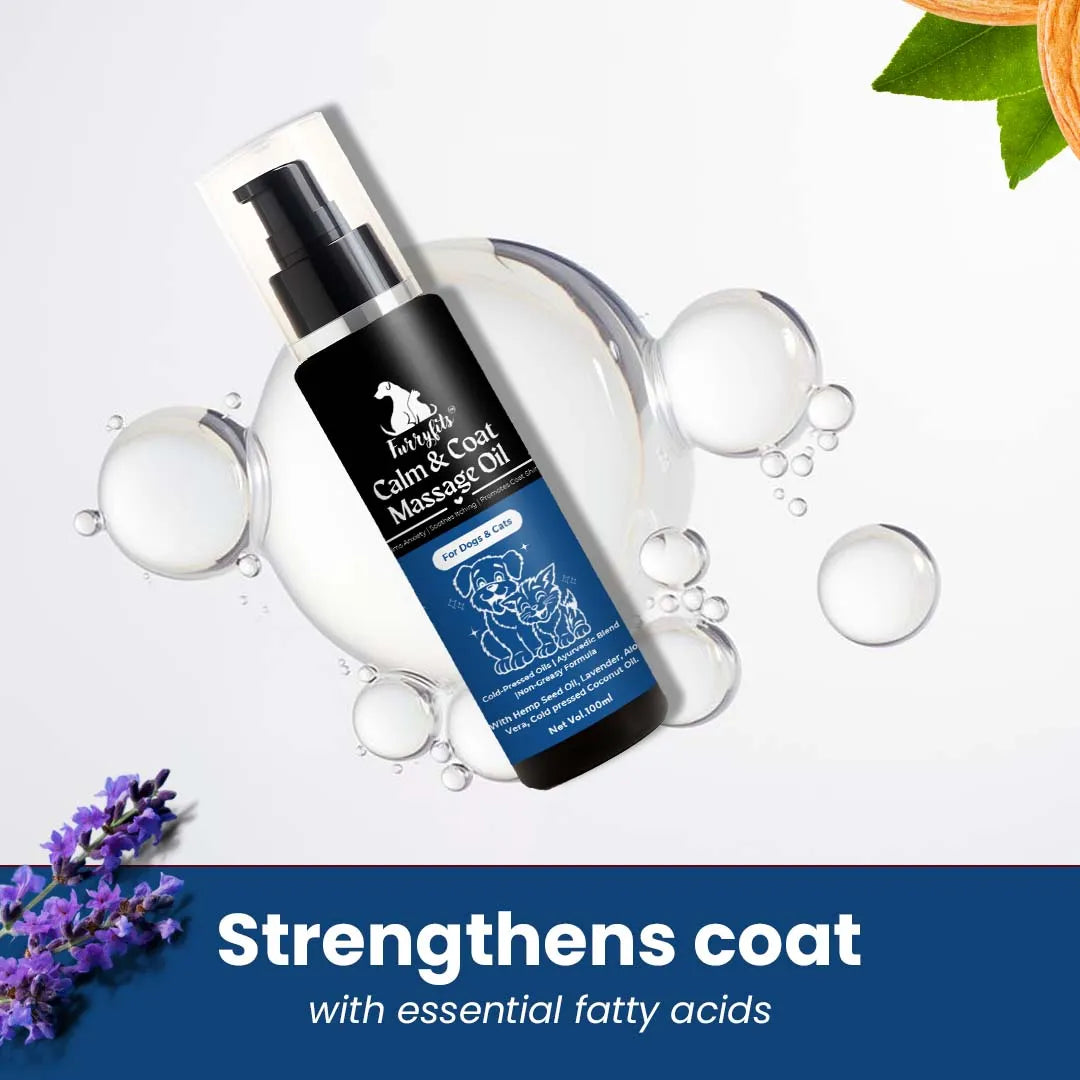 Furryfits Calm & Coat Massage Oil for Dogs & Cats - Ayurvedic Cold-Pressed Blend, 100 ml