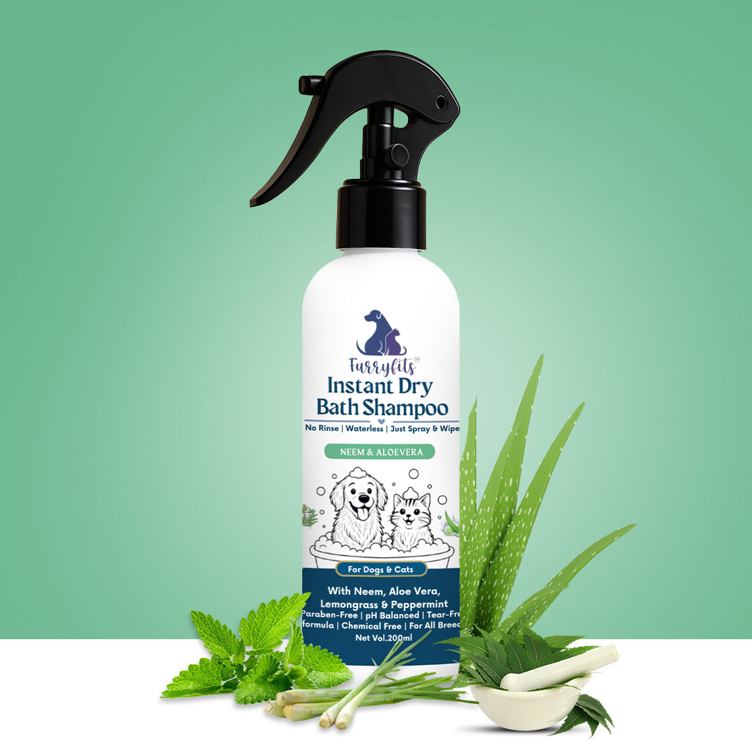 Furryfits No-Rinse Instant Dry Bath Shampoo Spray for Dogs & Cats - Neem & Aloe Vera, Waterless 200 ml