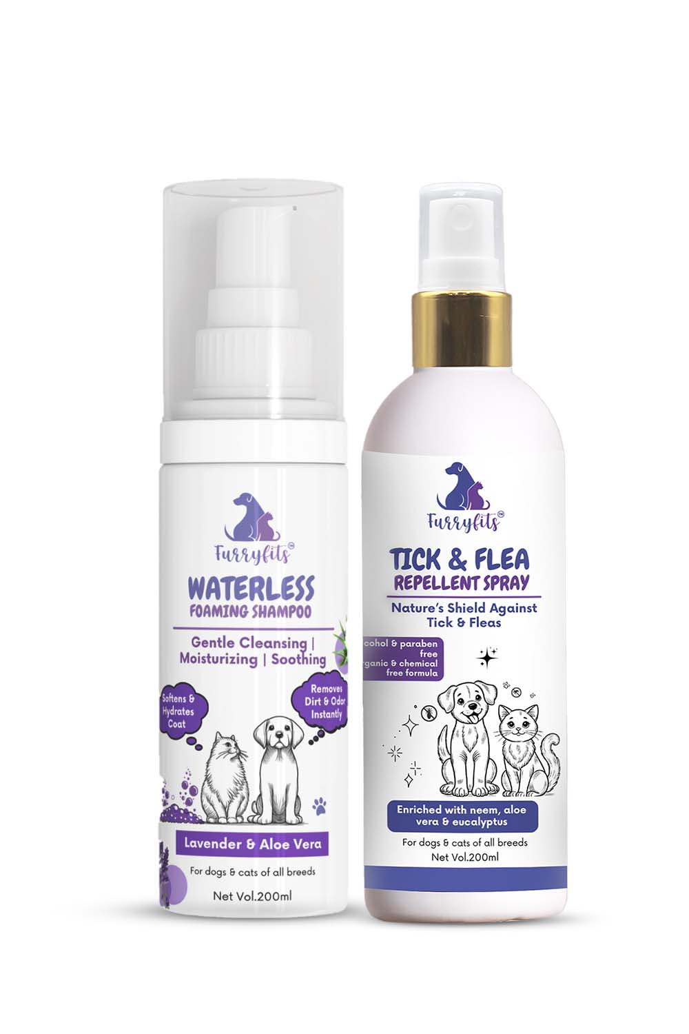 Pet Shampoo & Flea Spray Kit – Lavender Waterless + Tick Repellent