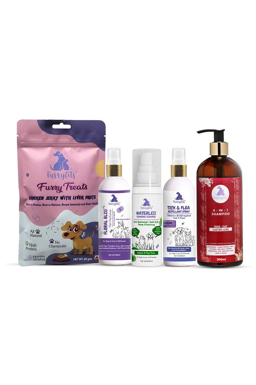 FurryFits Ultimate Pet Wellness Combo – Treat, Cleanse, Protect & Refresh