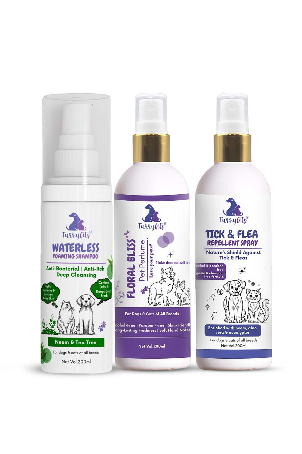 Natural Pet Care Combo – Neem Cleanse, Tick Protection & Floral Perfume