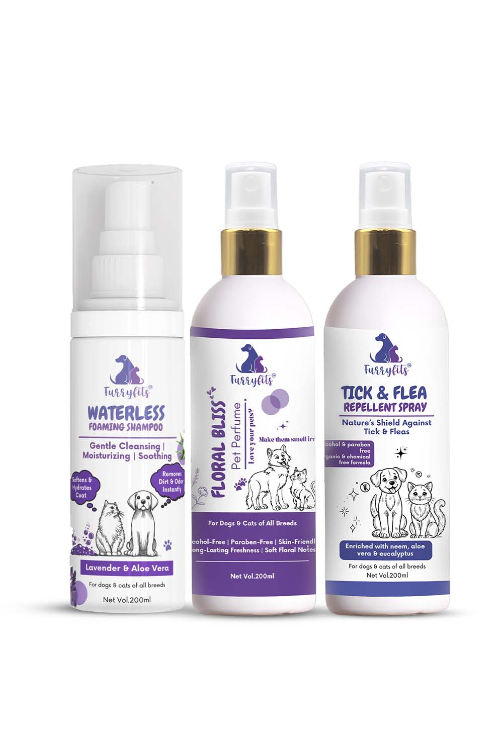 Pet Grooming & Protection Combo – Lavender Clean, Bliss Perfume & Tick Spray