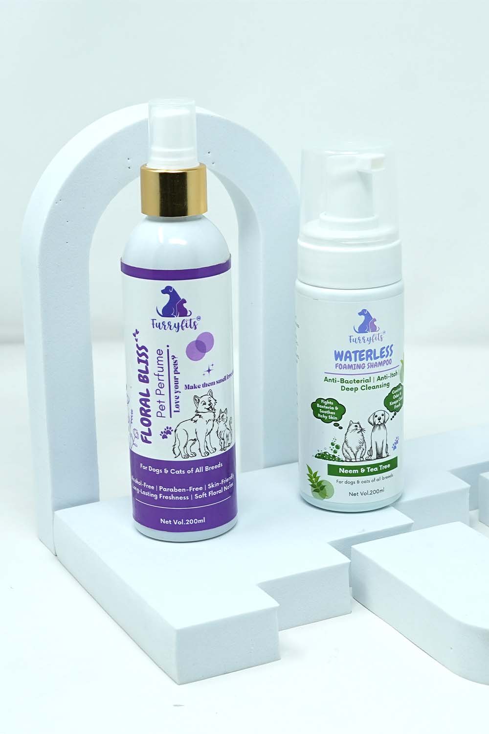 Pet Perfume & Waterless Shampoo Combo – Neem Clean + Floral Bliss