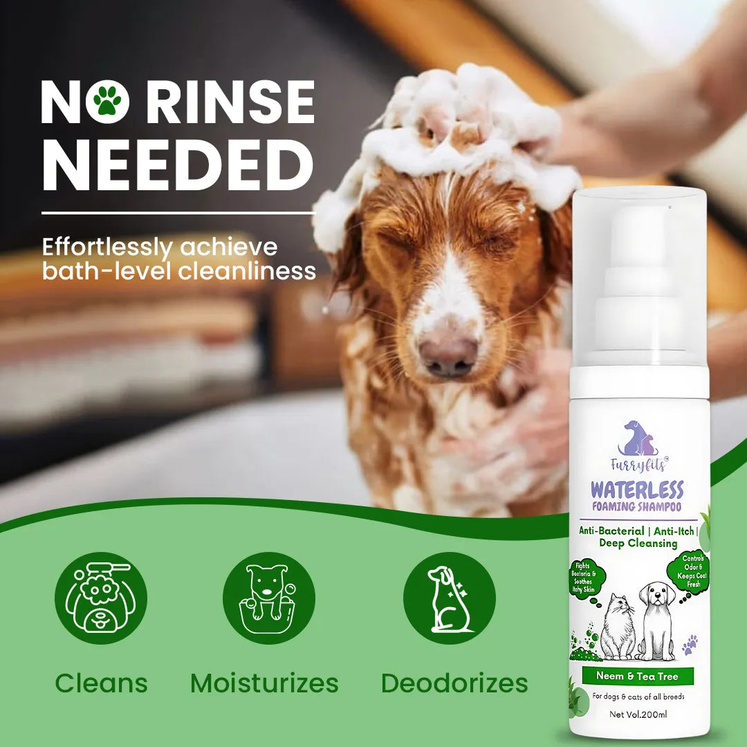 FurryFits Neem & Tea Tree Waterless Shampoo - No-Rinse Foam Shampoo