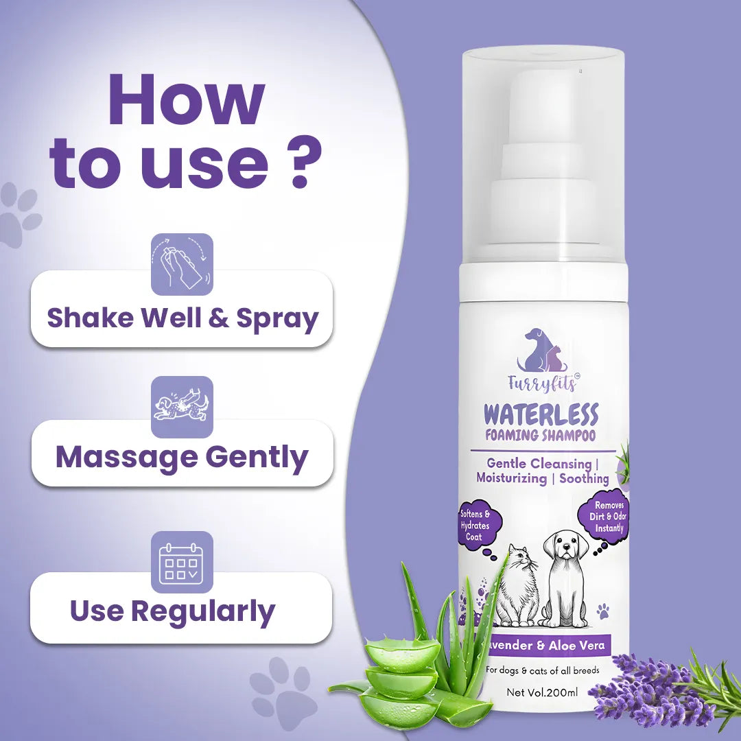 FurryFits Lavender & Aloe Vera Waterless Shampoo - No-Rinse Pet shampoo