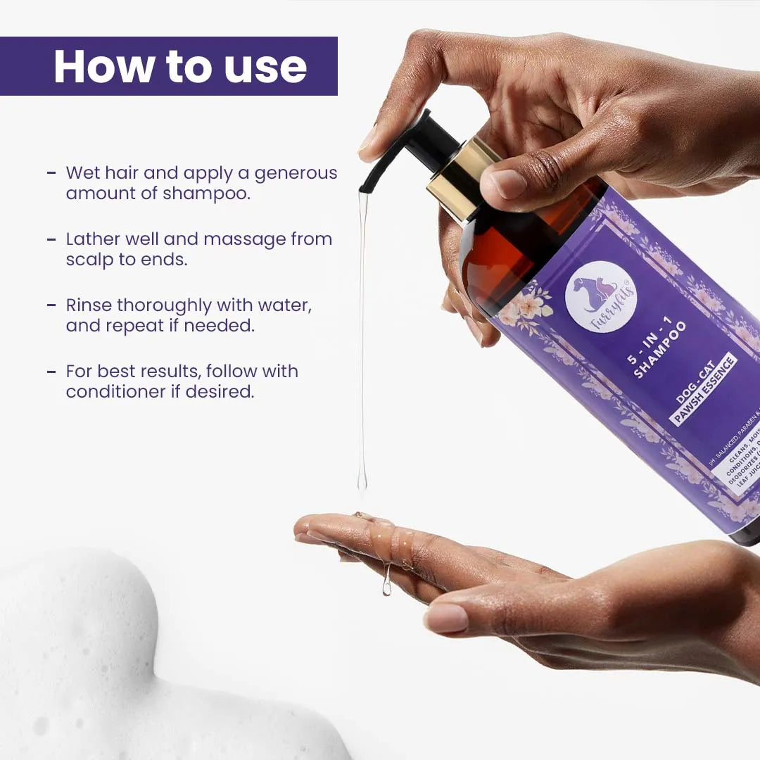 FurryFits 5 in 1 Grooming Pet Shampoo - Natural Care for Dogs & Cats | 200ml/500ml