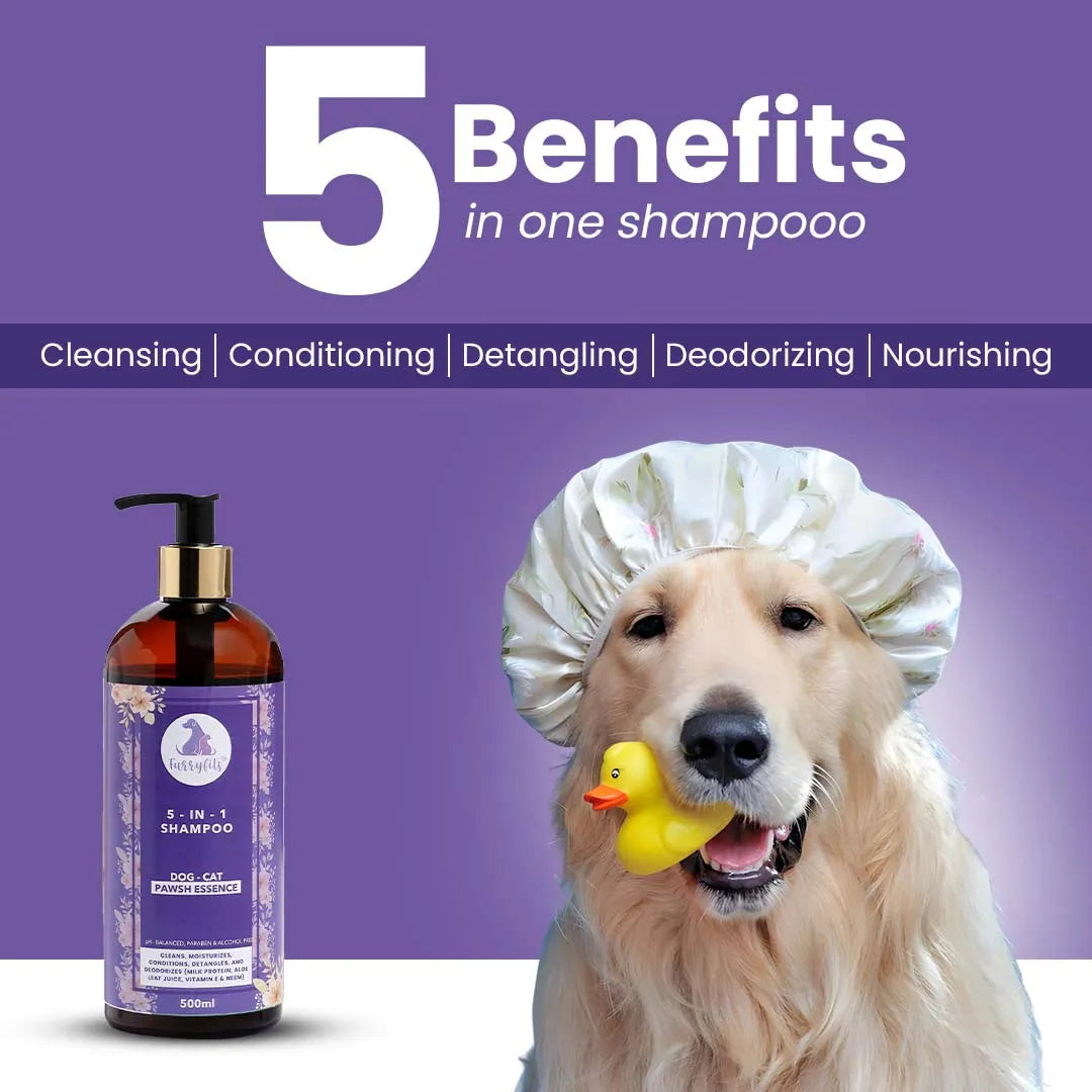 FurryFits 5 in 1 Grooming Pet Shampoo - Natural Care for Dogs & Cats | 200ml/500ml
