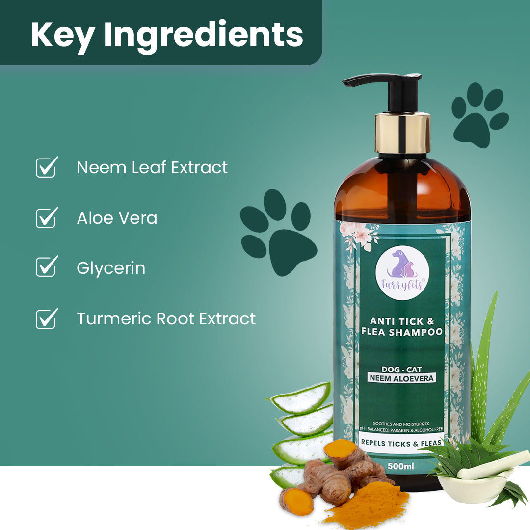 FurryFits Anti Tick & Flea Pet Shampoo - 200ml/500ml for Dogs & Cats