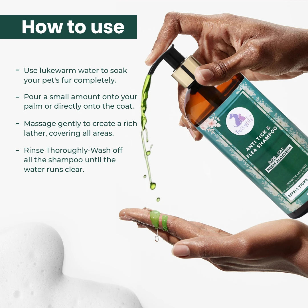 FurryFits Anti Tick & Flea Pet Shampoo - 200ml/500ml for Dogs & Cats