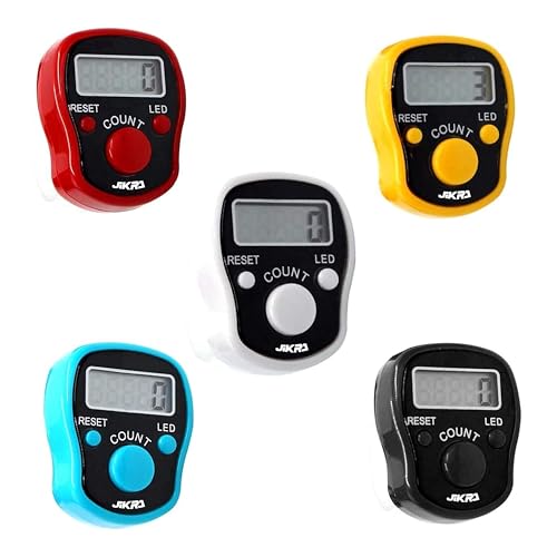 JIKRA (Pack of 5) Digit Tally Clicker Counter Finger Ring - Premium Digital Counter for Japa, Mantra, Chanting, Cricket Umpires, and Industrial Use, Compact, Portable, and Hands-Free-Mix Color