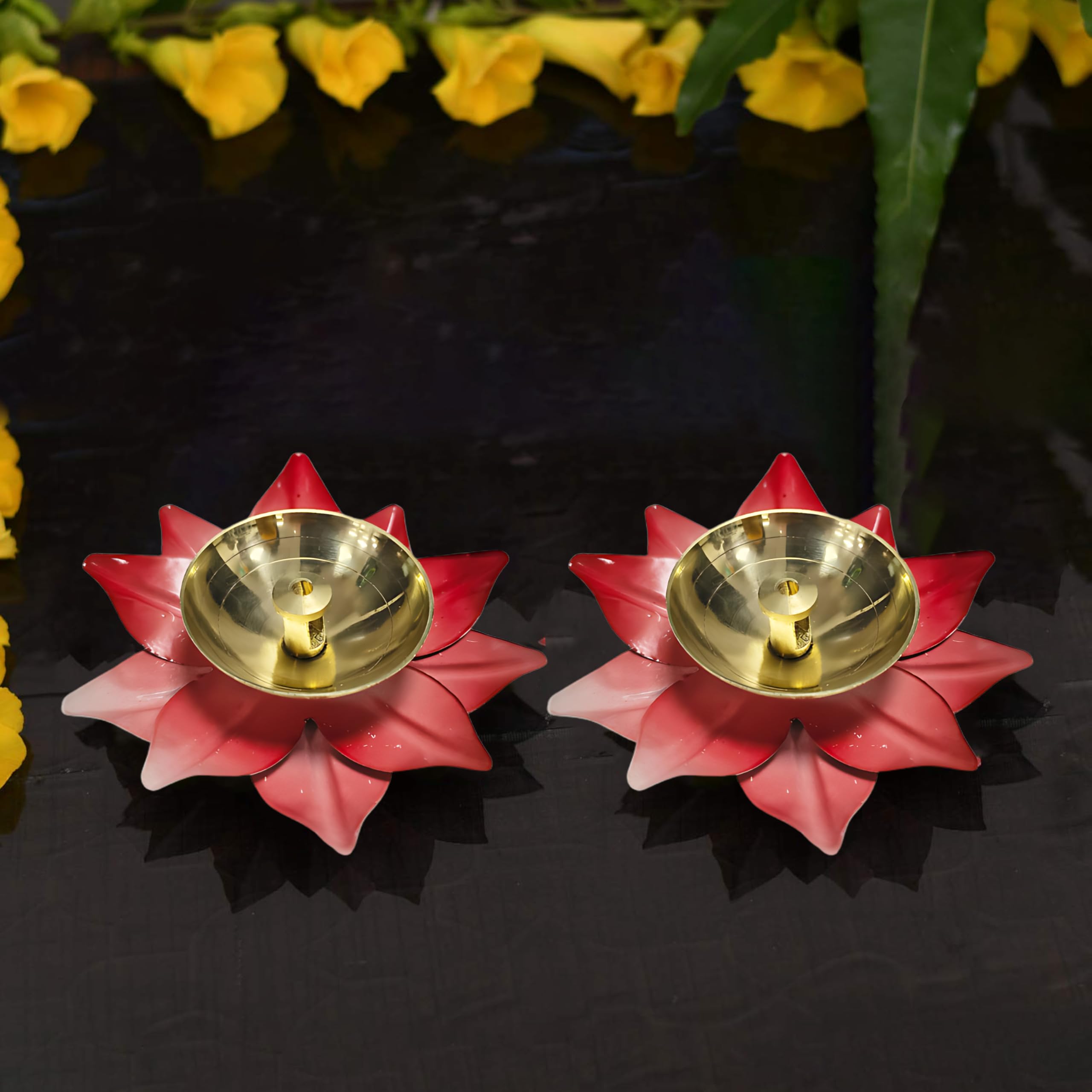 Brass Diyas for Puja – Lotus Lamps for Home & Diwali Decoration, Akhand Jyoti Stand with Gift Cover, 5 inches Kamal Design Pooja Oil & Camphor Diya (Pack of 2)