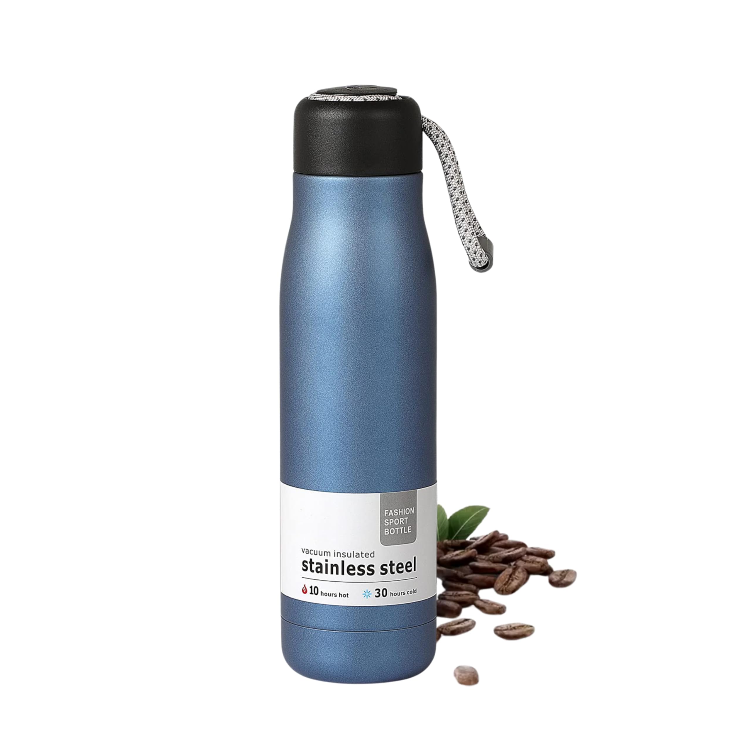 JIKRA Thermos Coffee Insulated Water Bottle 510 ml Blue| Stainless Steel Vacuum Travel Mug Tumbler with Rope Handle | Leak Resistant, Double Wall Hot and Cold Coffee Cup for Office, Home, Travel