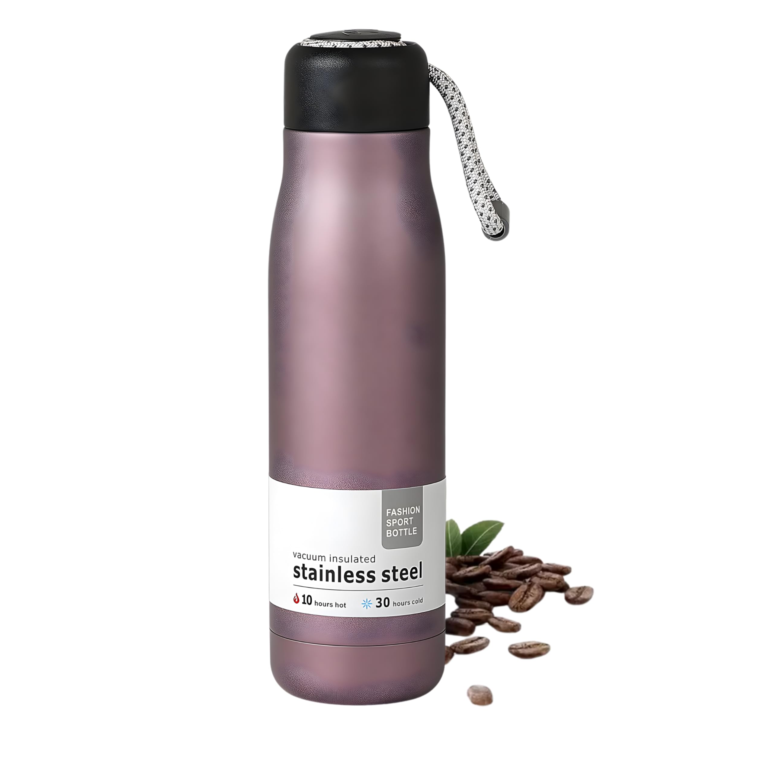 JIKRA Thermos Coffee Insulated Water Bottle 510 ml Pink| Stainless Steel Vacuum Travel Mug Tumbler with Rope Handle | Leak Resistant, Double Wall Hot and Cold Coffee Cup for Office, Home, Travel