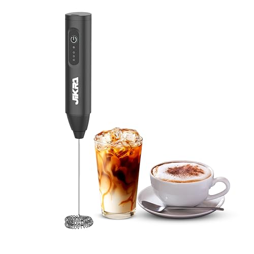 JIKRA Electric Coffee Frother, USB Rechargeable Milk Frother Machine for Home | Dual Spring Stainless Steel Whisk | for Coffee, Latte, Cappuccino, Hot Chocolate