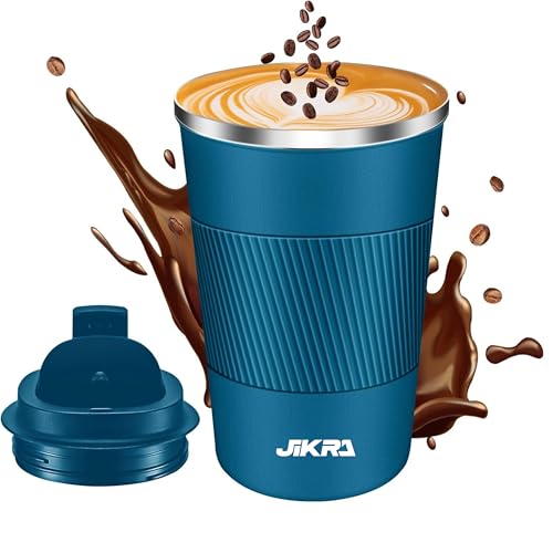JIKRA Coffee Mug Insulated 380 ml Travel Coffee Mug with Lid Pill Proof, Stainless Steel Vacuum Thermal to GO Leakproof, Tumbler Reusable Coffee Cup for Men and Women Hot & Iced Drinks
