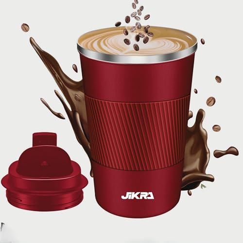 JIKRA Coffee Mug Insulated 380 ml Travel Coffee Mug with Lid Pill Proof, Stainless Steel Vacuum Thermal to GO Leakproof, Tumbler Reusable Coffee Cup for Men and Women Hot & Iced Drinks